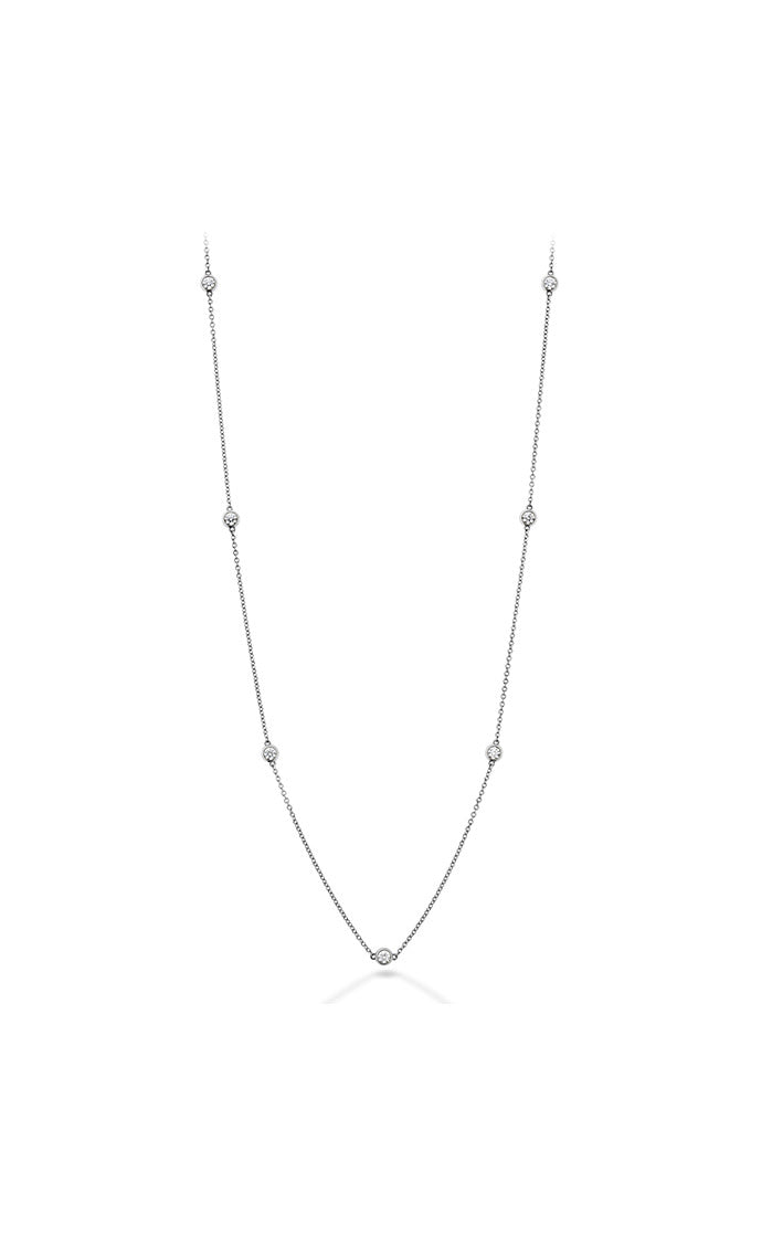 Bezels by the Yard 1.32-1.38ct Diamond Station Necklace in 18K White Gold, 18"