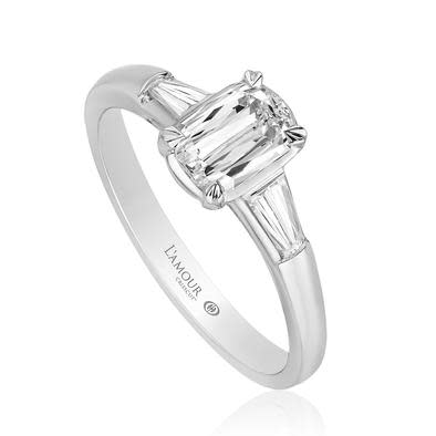 0.56ct Crisscut L'amour Diamond and 0.30ct Diamond 3 Stone Ring in 18K White Gold, size 6