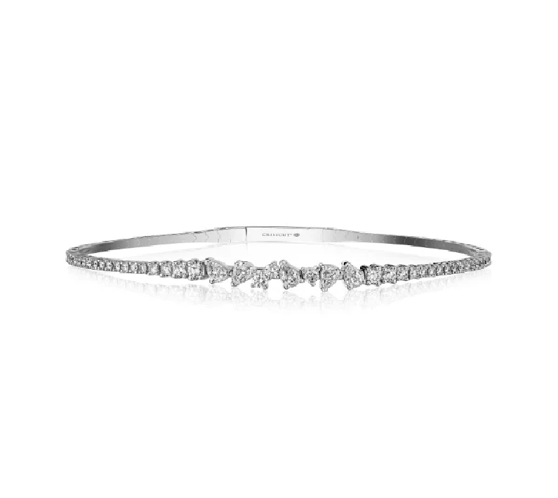 0.41ct Crisscut L'amour Pear Shape Diamond and 0.76ct Diamond Bangle Bracelet in 14K White Gold