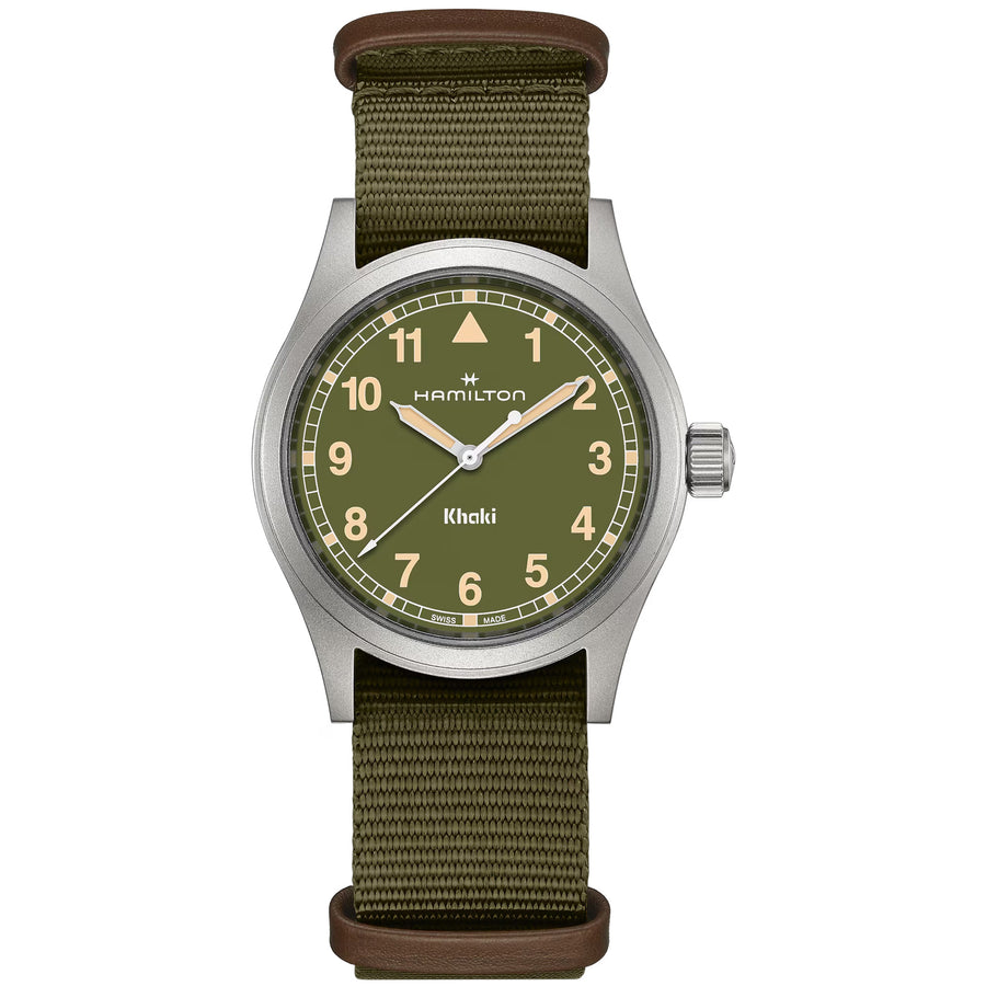 38mm Khaki Field Quartz Watch with Green Dial in Stainless Steel, Strap