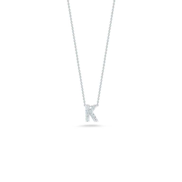 Tiny Treasures 0.05ct Diamond Love Letter "K" Pendant in 18K White Gold on 16-18in Chain