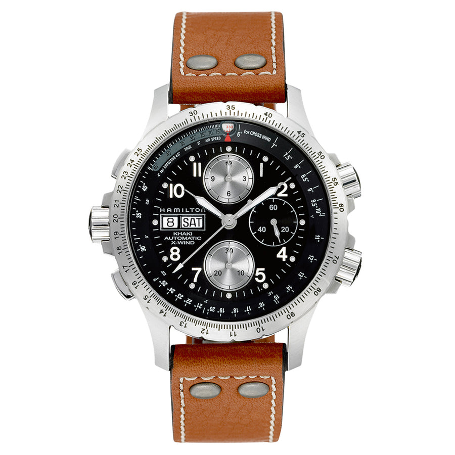 44mm Khaki Aviation X-Wind Watch with Black Dial in Stainless Steel, Strap