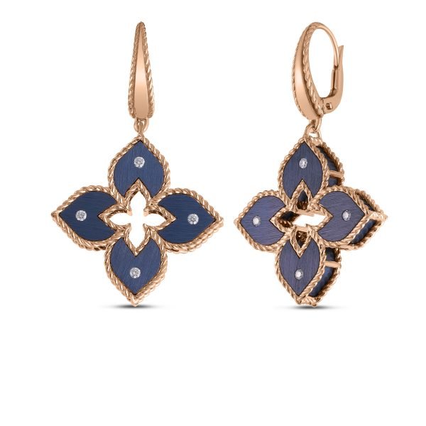 Venetian Princess Diamond Drop Earrings in 18K Rose Gold and Blue Titanium