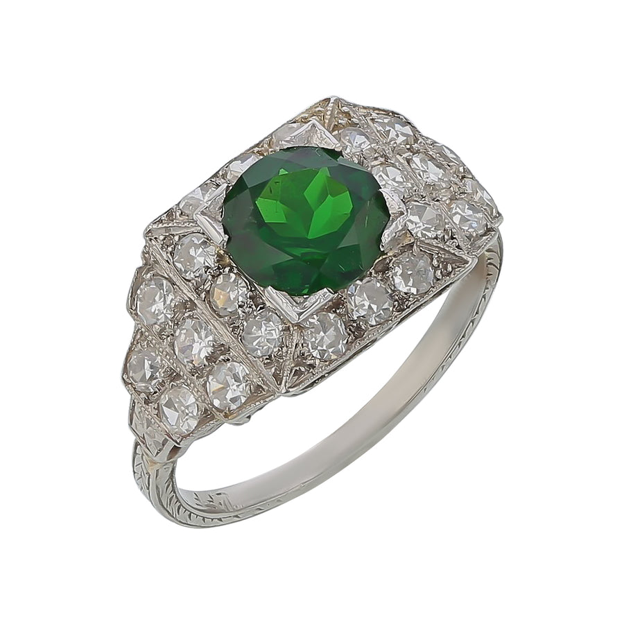 1.90ct Tsavorite and 0.88ct Diamond Art Deco Ring in Platinum, Size 6