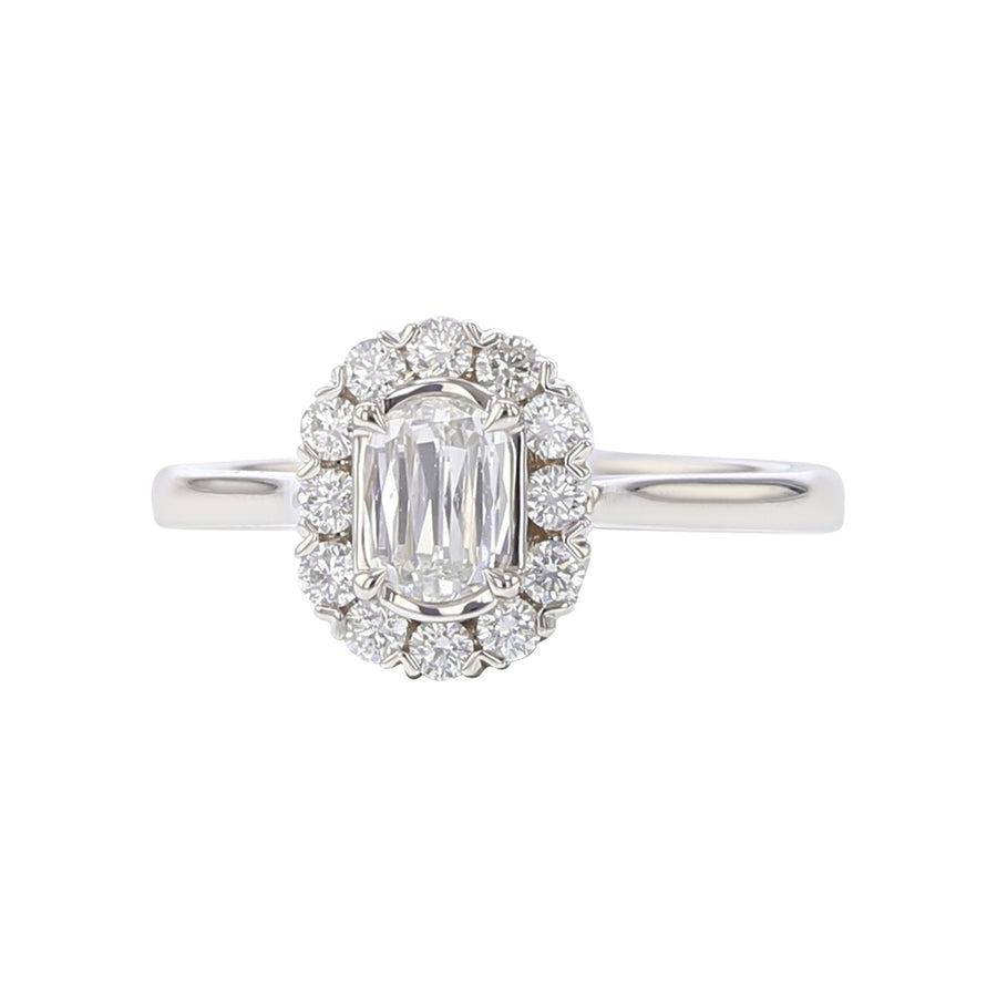 0.40ct Diamond Crisscut L'Amour and 0.28ct Diamond Halo Ring in 14K White Gold, size 6.5