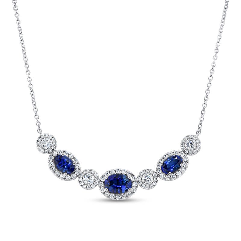 Precious 1.99ct Oval Blue Sapphire and 1.06ct Diamond Necklace in 18K White Gold