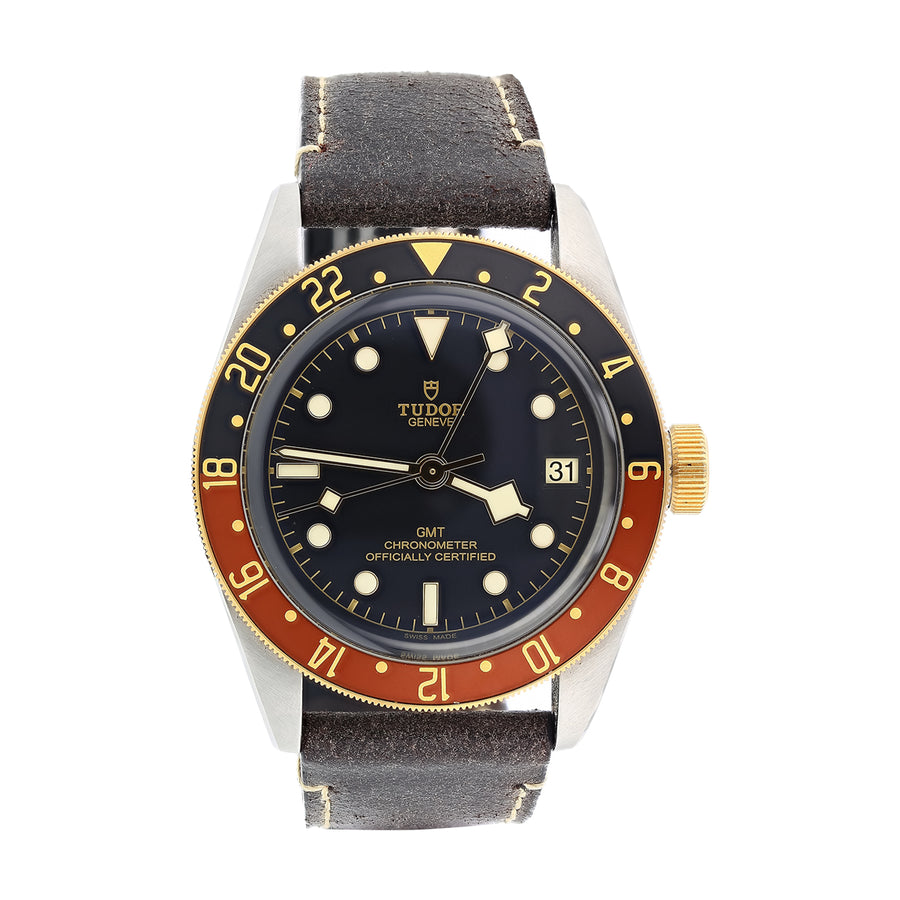 39mm Tudor Black Bay GMT Watch with Black Dial in Stainless Steel, Strap