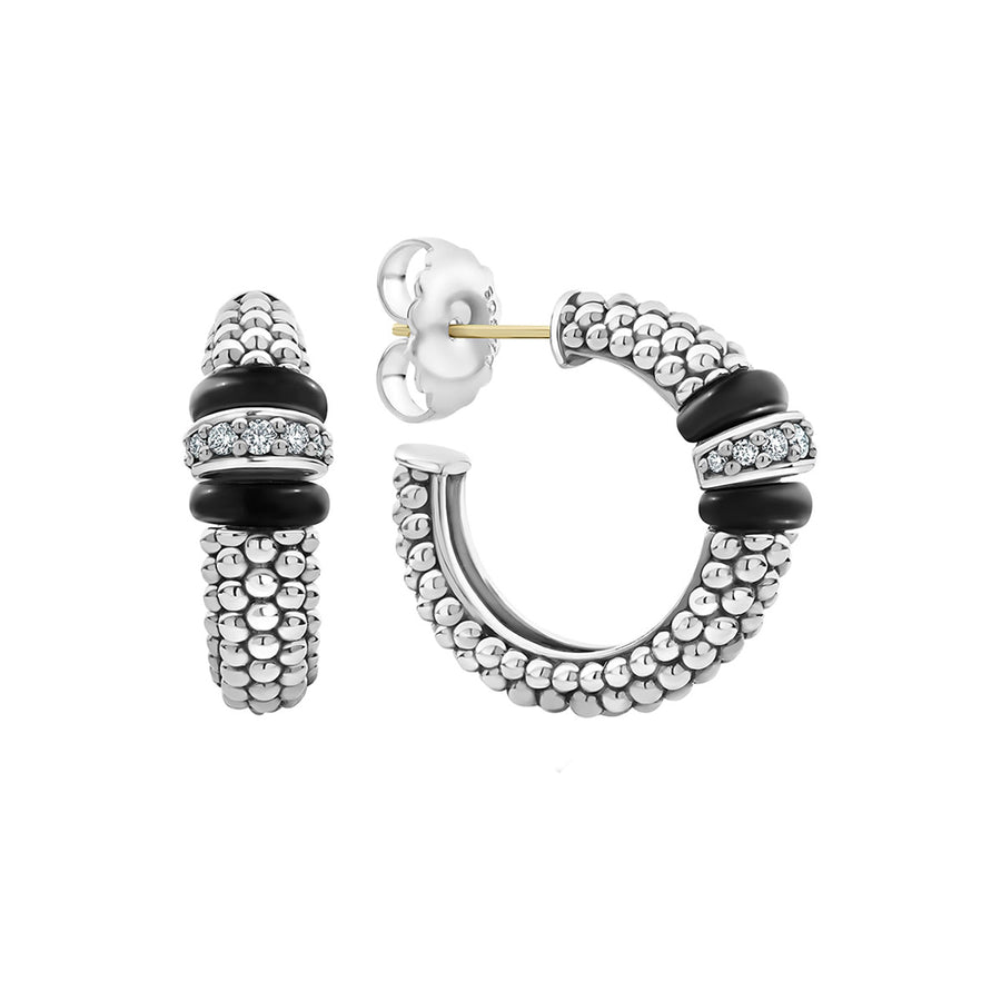 Black Caviar 0.21ct Diamond 23mm Hoop Earrings in Sterling Silver and Ceramic