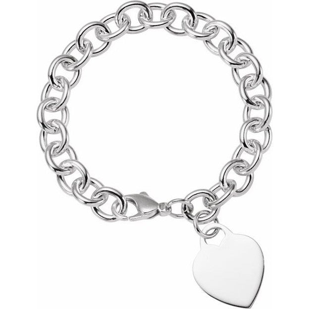 Heart Charm Cable Bracelet in Sterling Silver, 7.5"