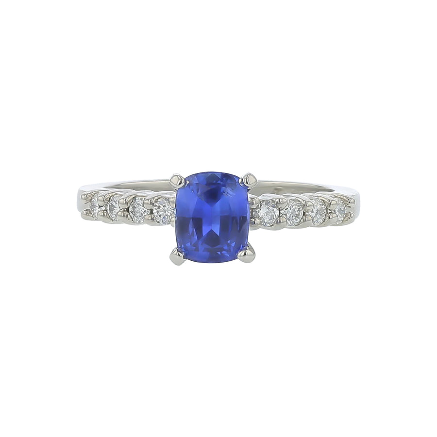 1.02ct Ceylon Cushion Sapphire (H) and 0.16ct Diamond Ring in Platinum, Size 6