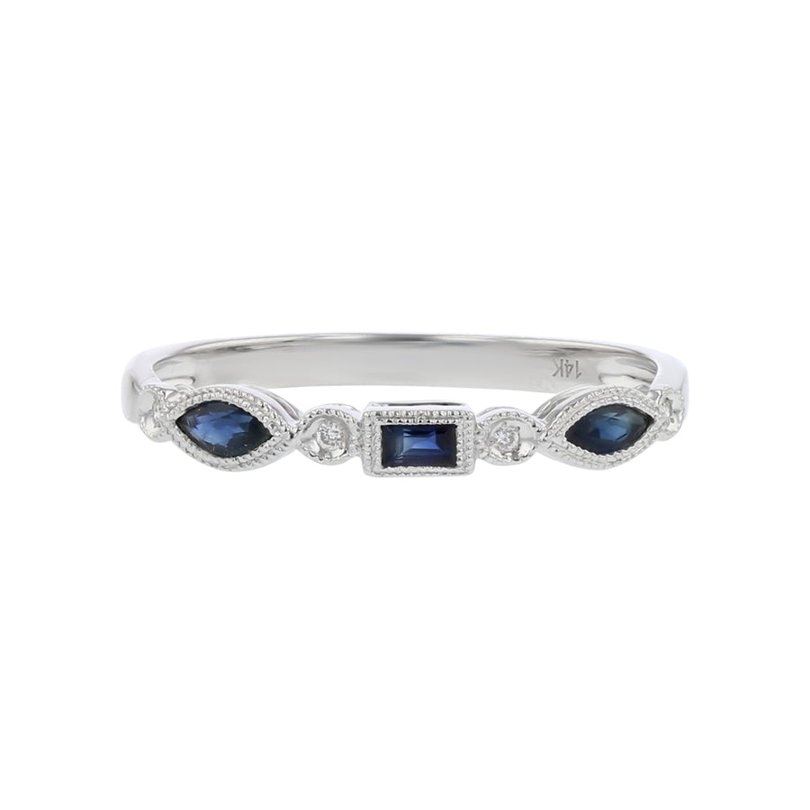 0.015ct Diamonds and 0.26ct Blue Sapphire Band in 14k White Gold