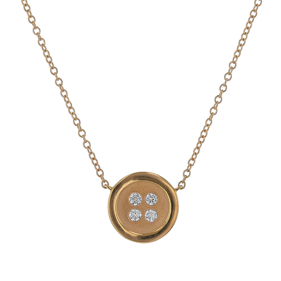 0.15ct Diamond Button Necklace in 20K Brushed Rose Gold, 16"