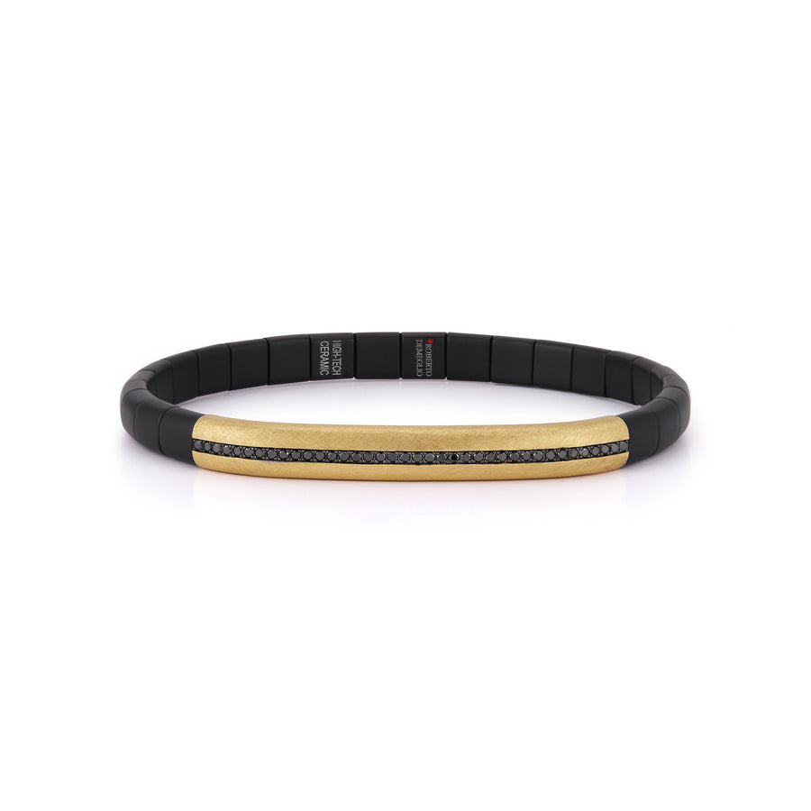 Pura Men's 0.33ct Black Diamond Matte Bar Bracelet in 18K Yellow Gold and Black Ceramic, size Large