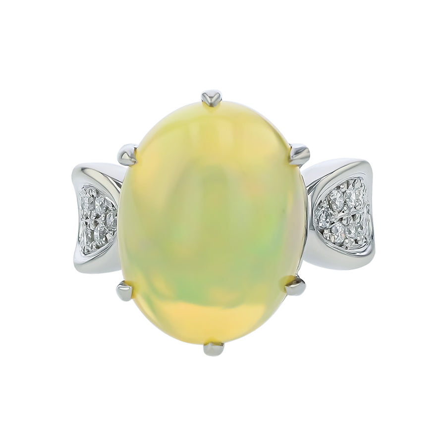 8.25-Carat Cabochon Opal and Diamond Platinum Ring