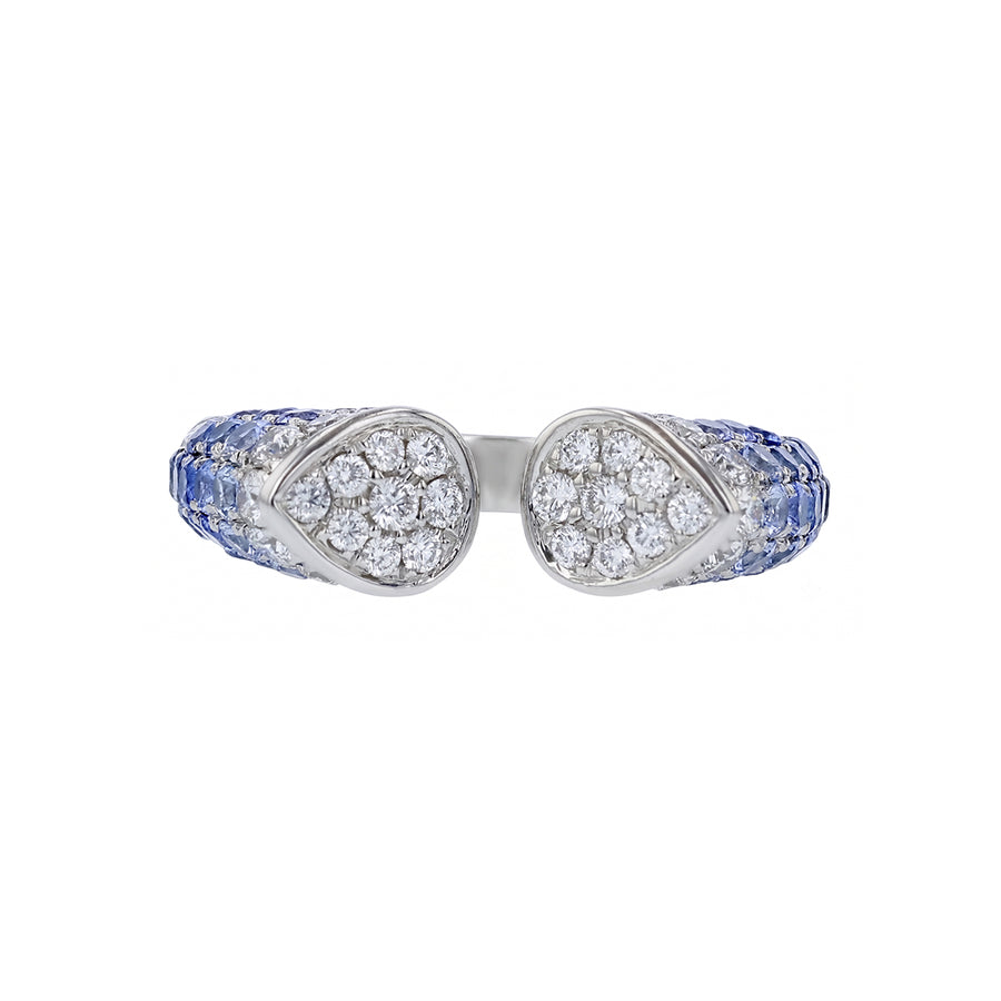 1.01ct Round Sapphire and 0.55ct Diamond Open Ombre Ring in 18K White Gold, size 6