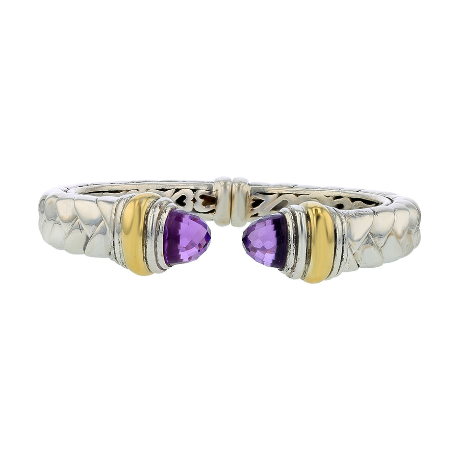Scott Kay Amethyst Hinged Bangle Bracelet in Sterling Silver and 18K Yellow Gold
