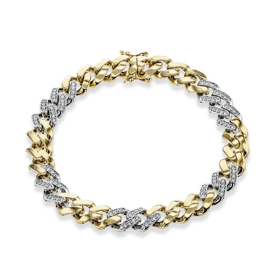 0.89ct Diamond Alternating Chain Link Bracelet in 14K White and Yellow Gold, 8"