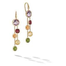 18K Yellow Gold Mixed Gemstone Two Strand Earrings