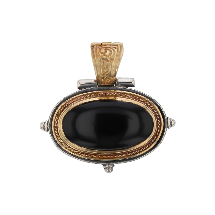 Konstantino Black Onyx Bezel Set Pendant Without Chain in Sterling Silver and 18k Yellow Gold