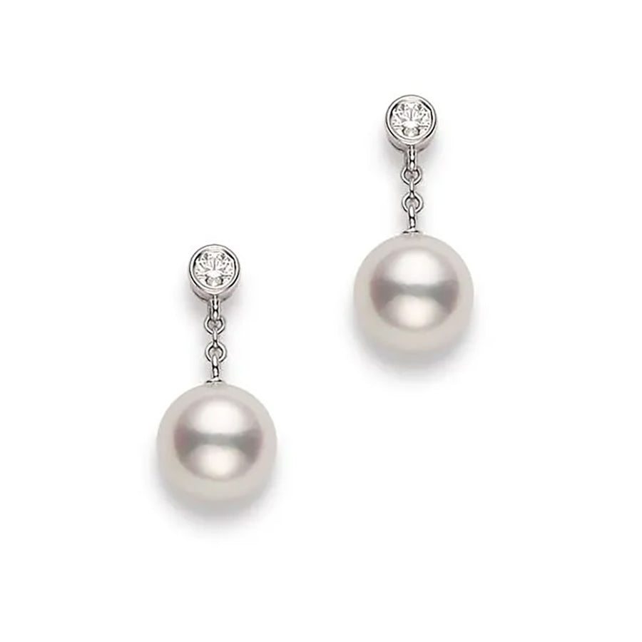 8-8.5mm Akoya Pearl and 0.16ct Diamond Earrings in 18K White Gold