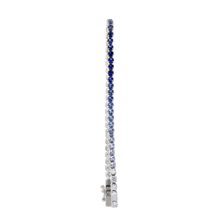 1.60ct Round Sapphire and 1.40ct Diamond Ombre Tennis Bracelet in 14K White Gold, 7"