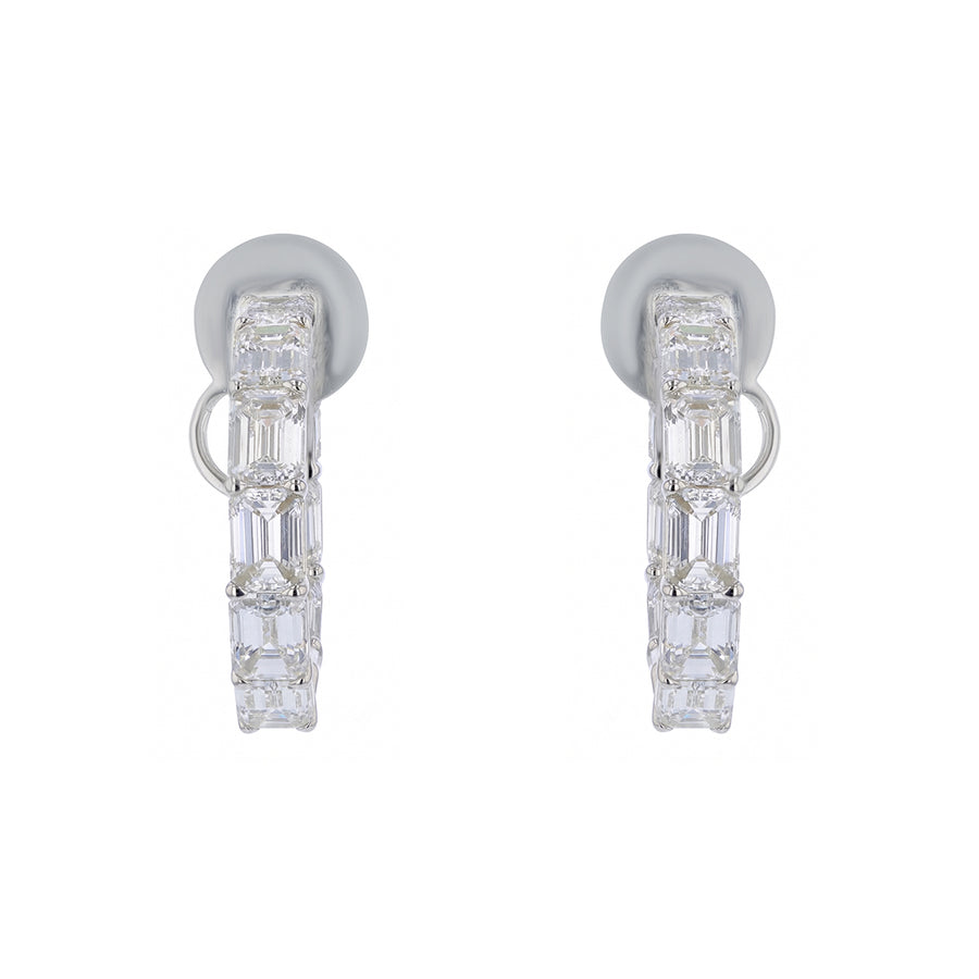5.56ct Emerald Cut Diamond Hoop Earrings in 18K White Gold