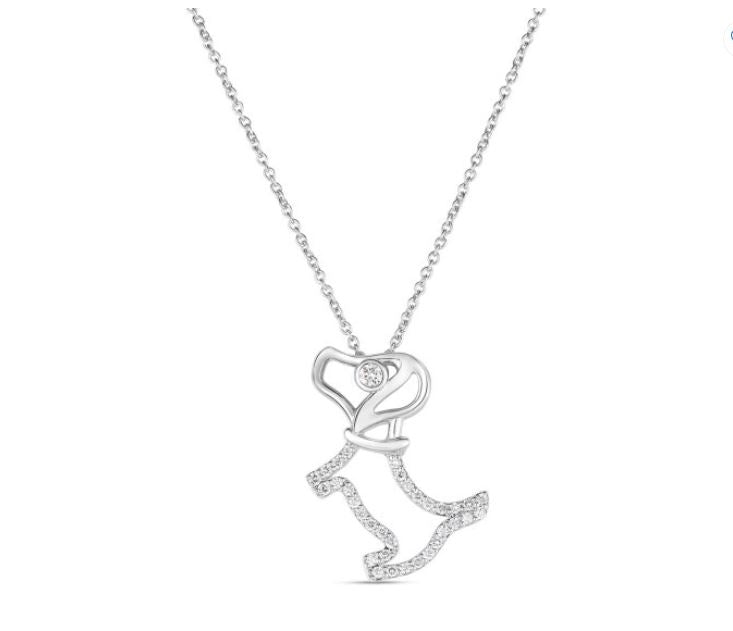 Tiny Treasures 0.09ct Diamond Scottie Dog Pendant in 18K White Gold, 18" chain