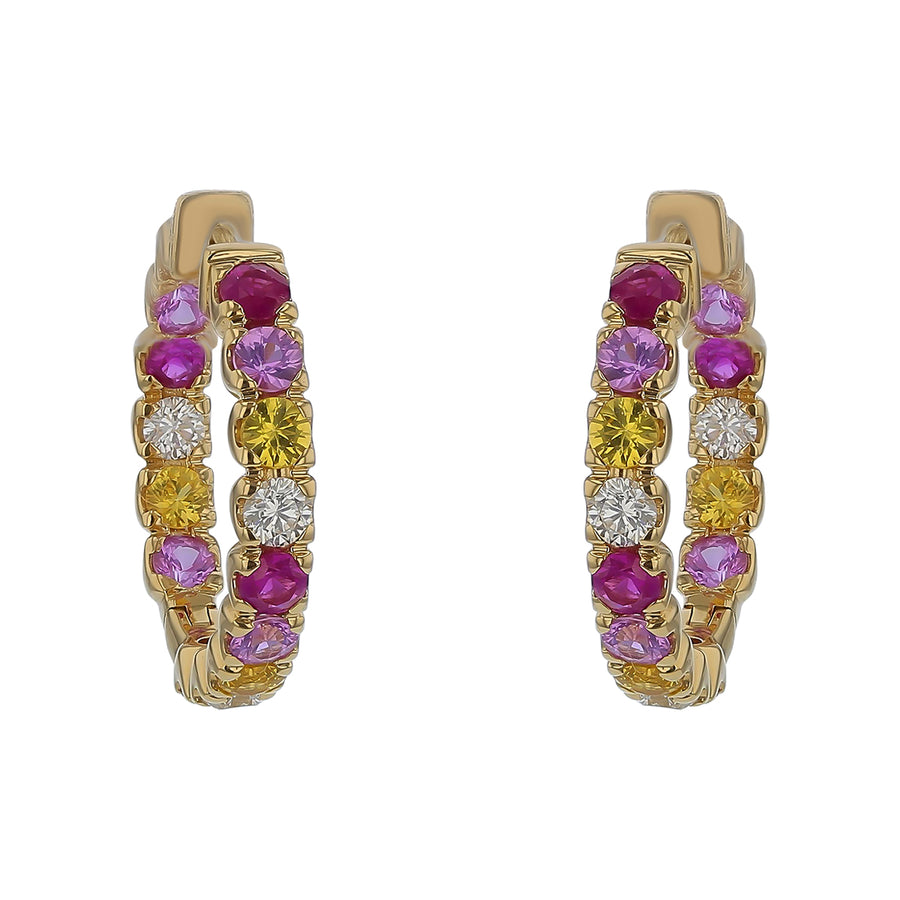 2.50ct Sapphire and 0.49ct Diamond Hoop Earrings in 18K Yellow Gold