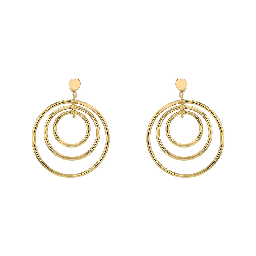 Multi-Circle Drop Earrings in 14K Yellow Gold, 1.75"