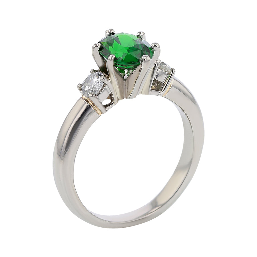 1.52ct Tsavorite Garnet and 0.32ct Round Diamonds 3 Stone Ring in Platinum