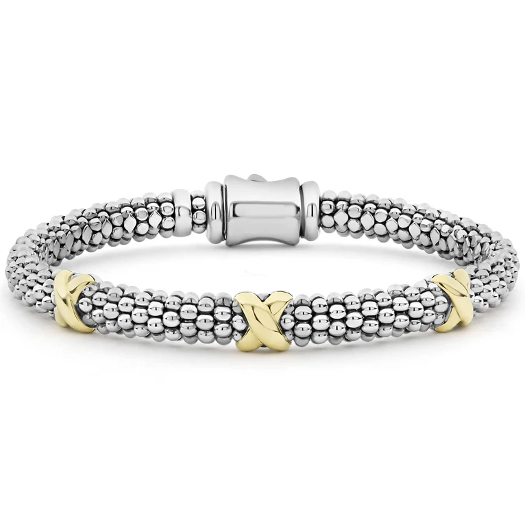 Enso 6mm X 3 Station Rope Bracelet in 18K Yellow Gold and Sterling Silver, size 6.5