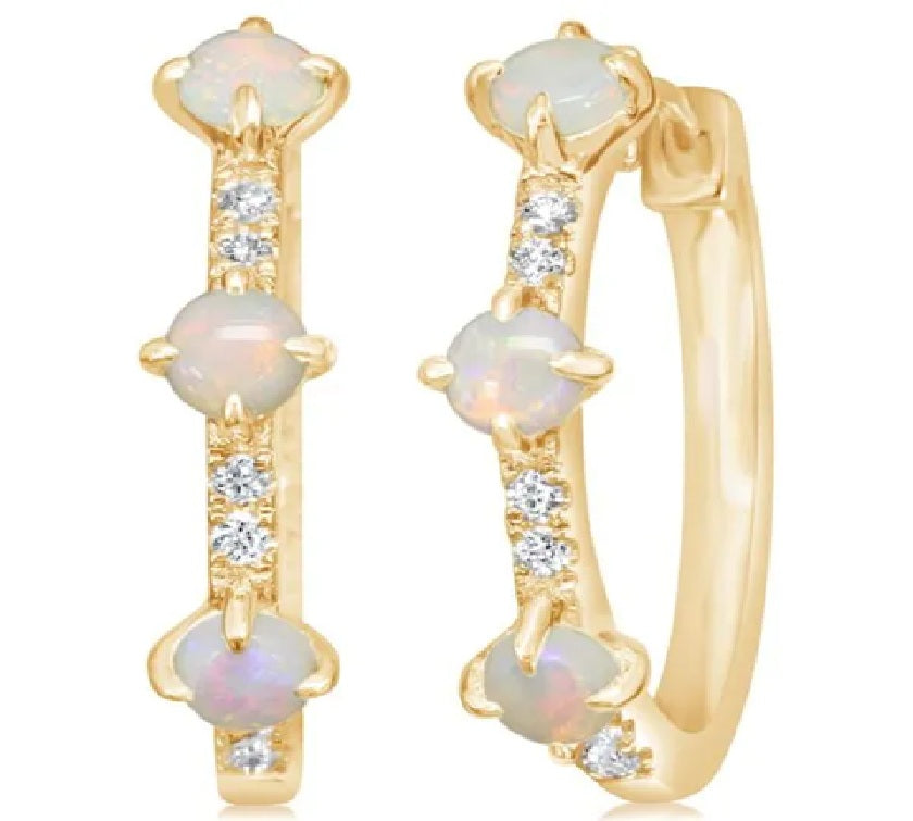 0.42ct Australian Opal and 0.10ct Diamond Hoop Earrings in 14K Yellow Gold