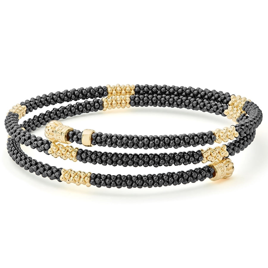 Black Caviar 3mm Wrap Bracelet in 18K Yellow Gold and Ceramic, size 7