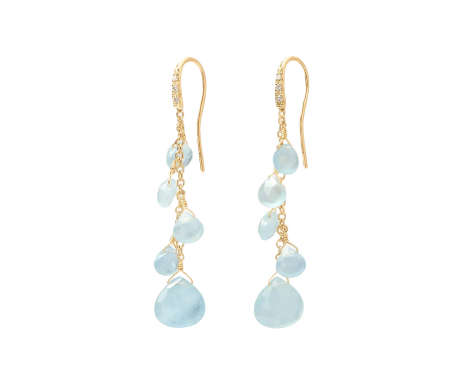 Paradise 0.03ct Diamond and Aquamarine Drop Earrings in 18K Yellow Gold