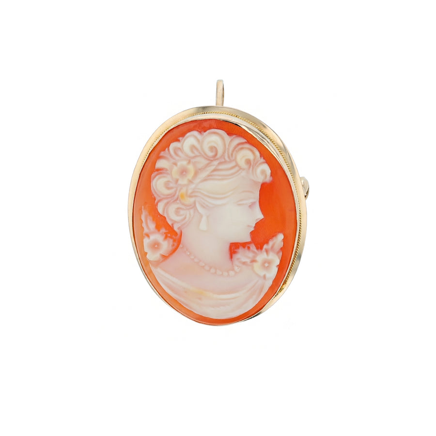 Shell Cameo "Lady" Pin or Pendant in 14K Yellow Gold, without chain