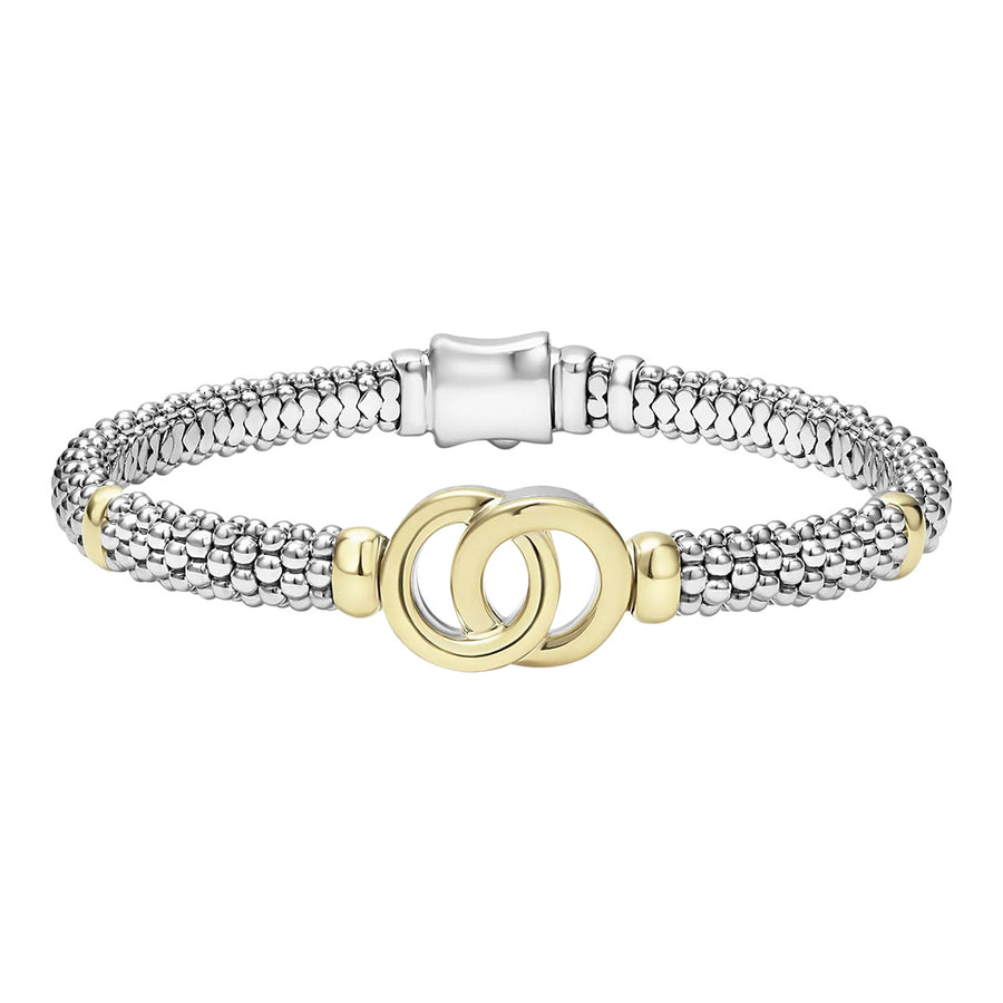 Signature Caviar Interlocking Beaded Rope Bracelet in Sterling Silve and 18K Yellow Gold, Size 7