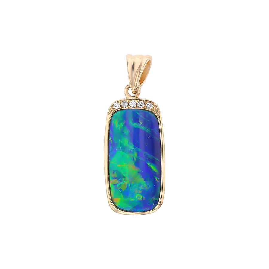Rectangle Opal Doublet and Diamond Pendant in 14K Yellow Gold