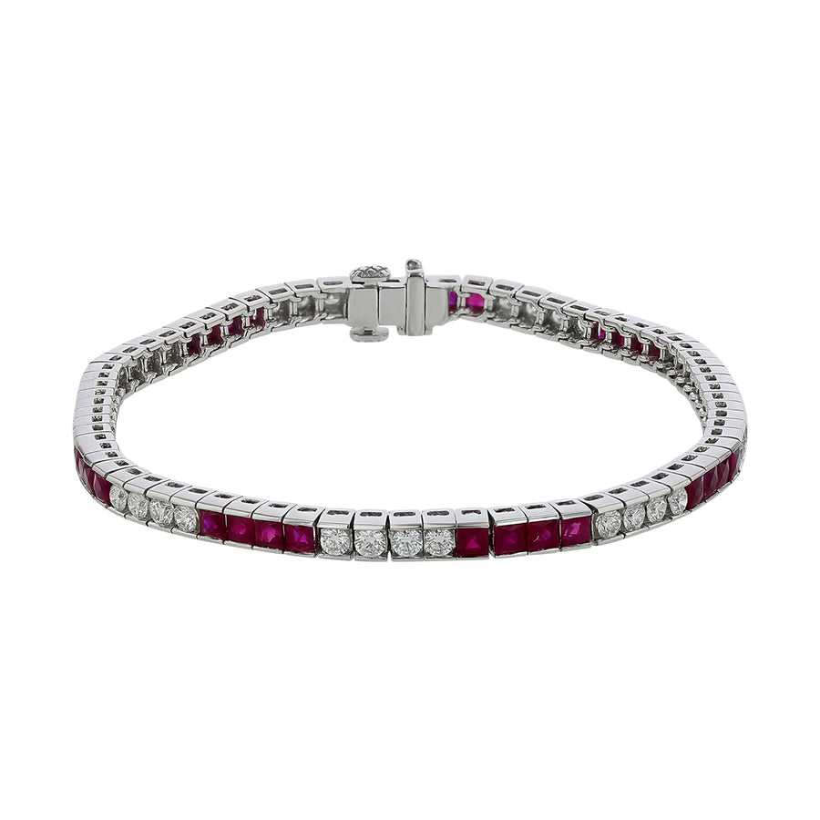 3.94ct Ruby and 1.65ct Diamond Alternating Tennis Bracelet in Platinum, 7.25"