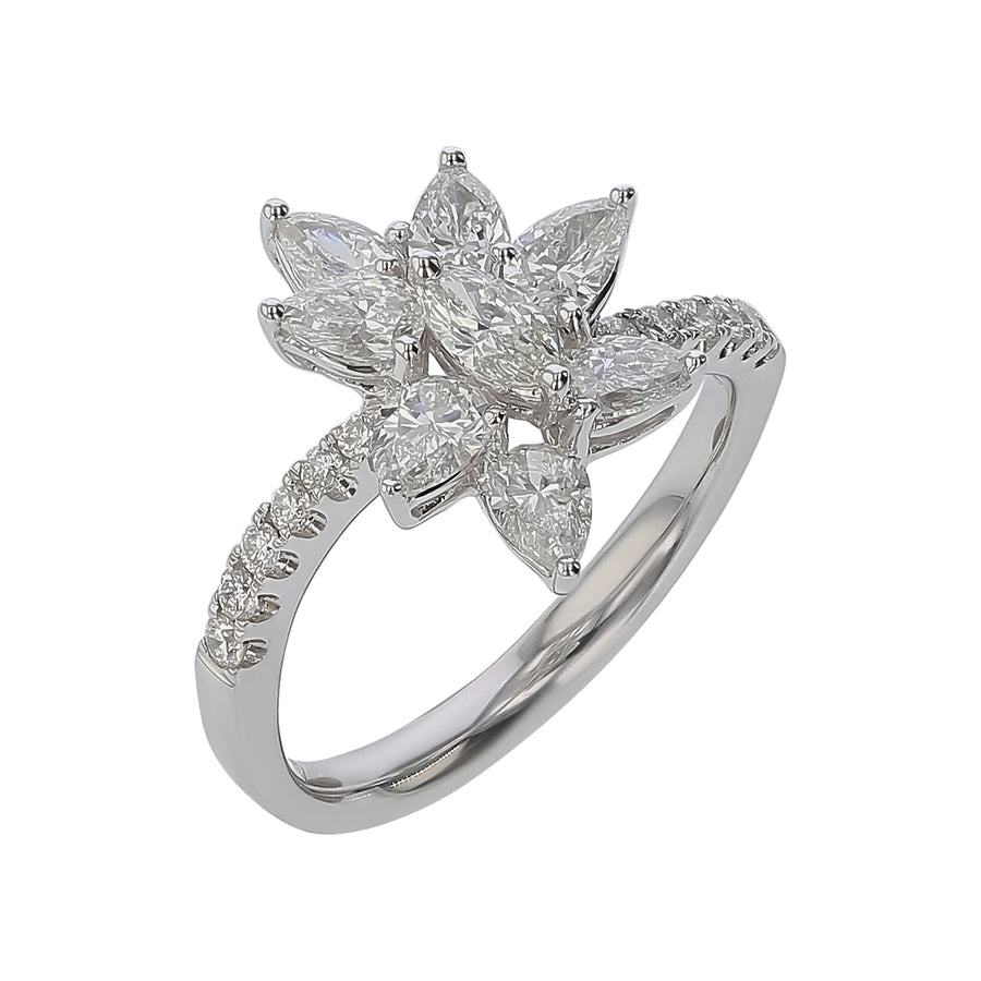 1.75ct Diamond Cluster Ring in 18K White Gold, Size 6.5
