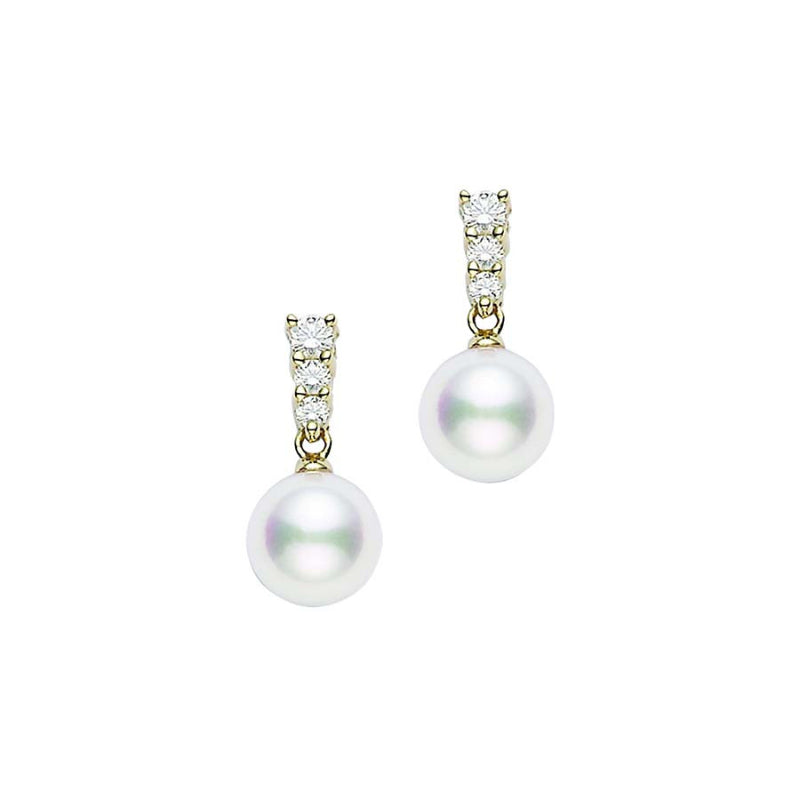 Akoya Pearl and Diamond Morning Dew Drop Earrings