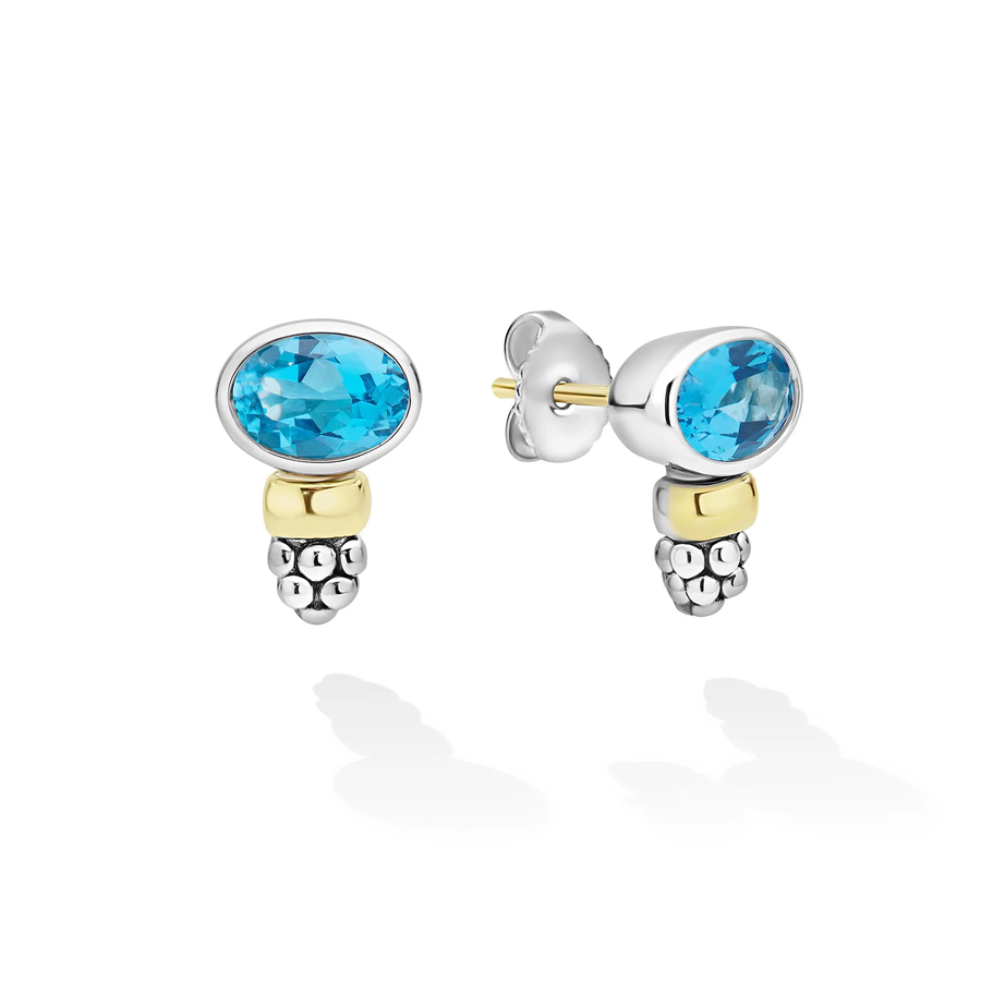 Signature Caviar Blue Topaz Stud Earrings in 14K Yellow Gold and Sterling Silver