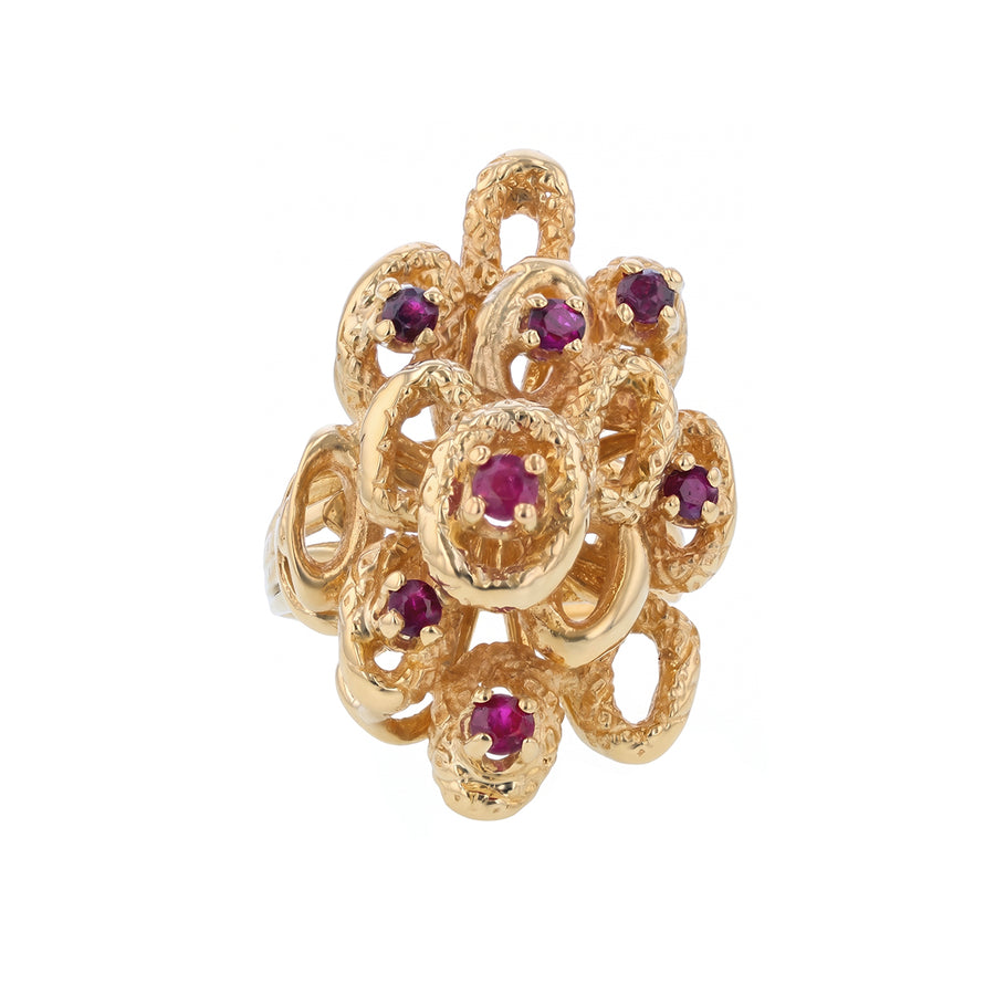 0.70ct Ruby Cocktail Ring in 14K Yellow Gold, size 7