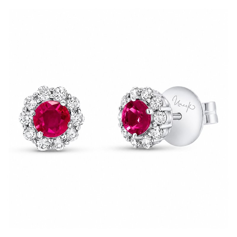 Axis 0.90ct Ruby and 0.38ct Diamond Halo Stud Earrings in 18K White Gold