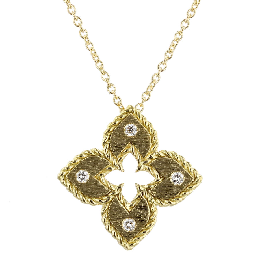 Venetian Princess Flower Diamond Extra Small Pendant in 18K Yellow Gold, 18in