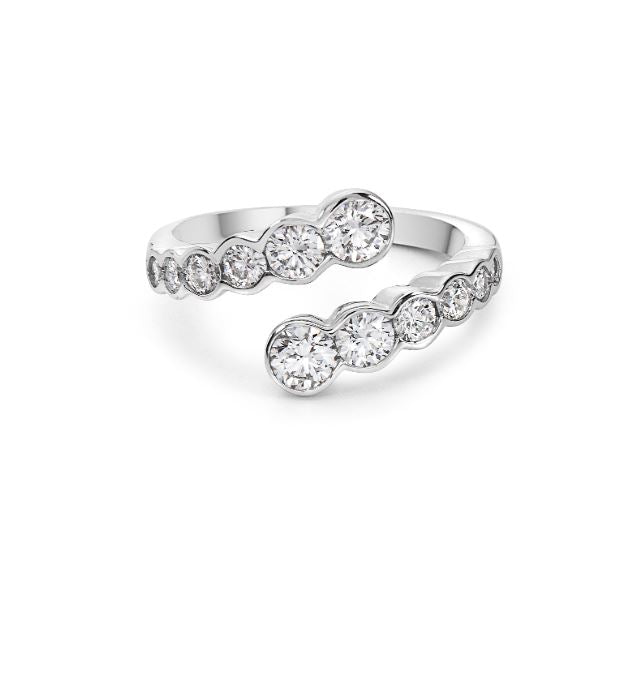 Precious Pastel 1.39ct Diamond Demi Bezel Bypass Ring in 18K White Gold, size 6.5