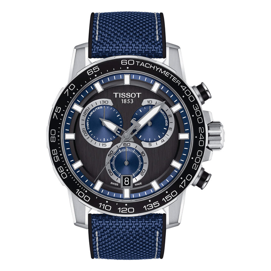 45.5mm Supersport Chrono Quartz Watch with Black Dial in Stainless Steel, Strap