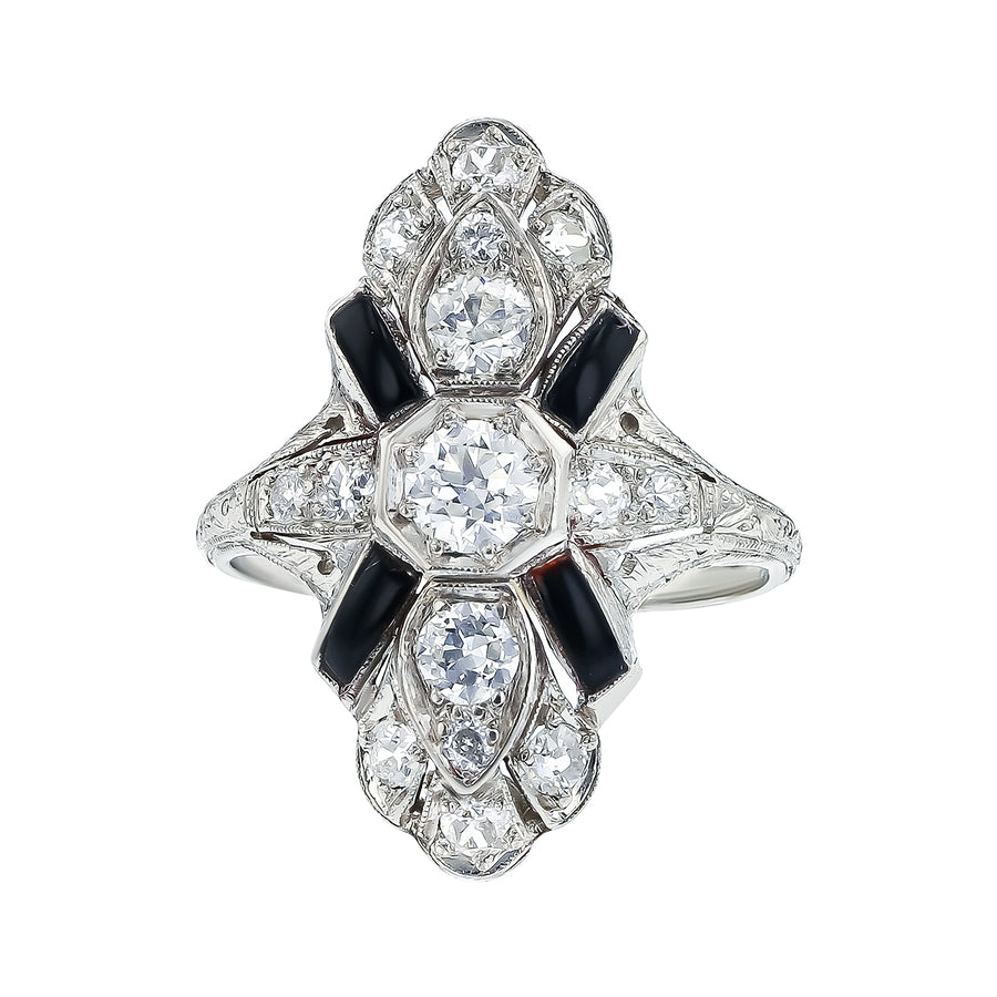 1.30ct Diamond and Black Onyx Fashion Ring in Platinum, size 9.5