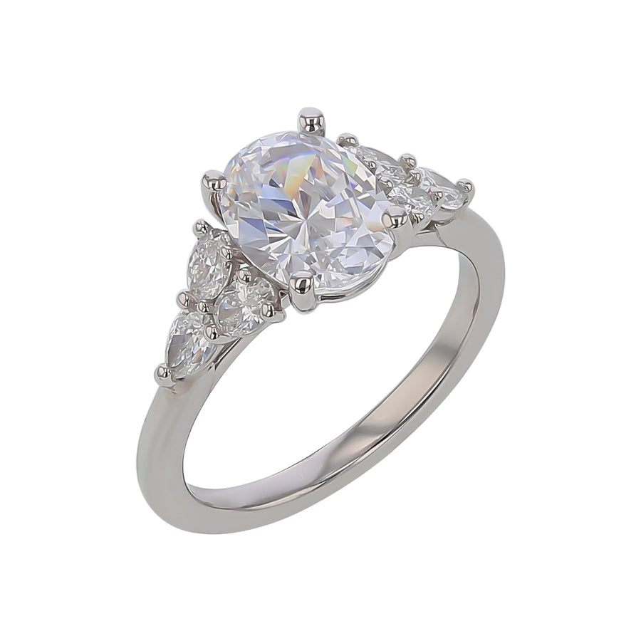 New Aire 0.55Ct Diamond Semi-Mount Ring for 2.00ct Oval Center in Platinum, Size 6
