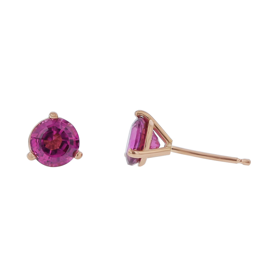 1.96ct 5.8mm Rhodolite Garnet 3 Prong Stud Earrings in 14k Rose Gold