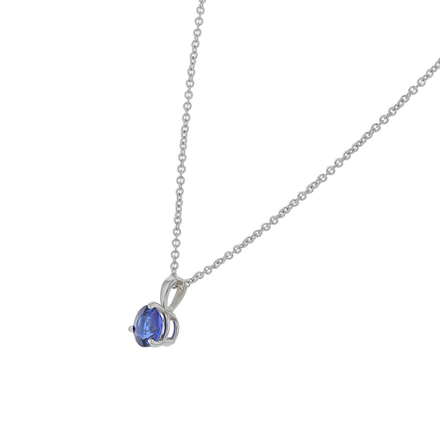 1.17ct 6.1mm Round Sri Lankan Sapphire Pendant in 18K White Gold, 18" chain